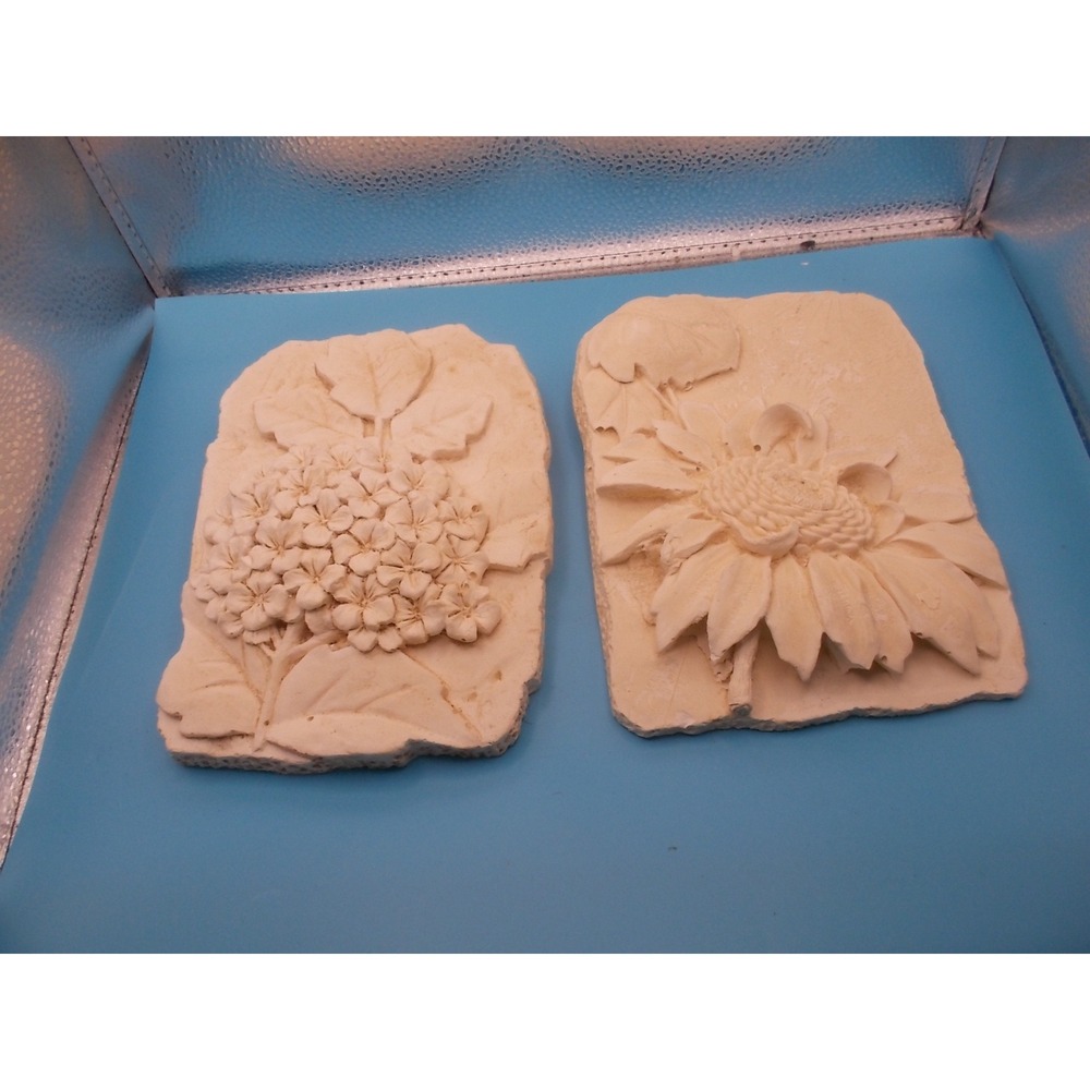 Vintage Set of 3 Floral Wall Plaques Cream Hydrangea Sunflower Pansy 3D Relief